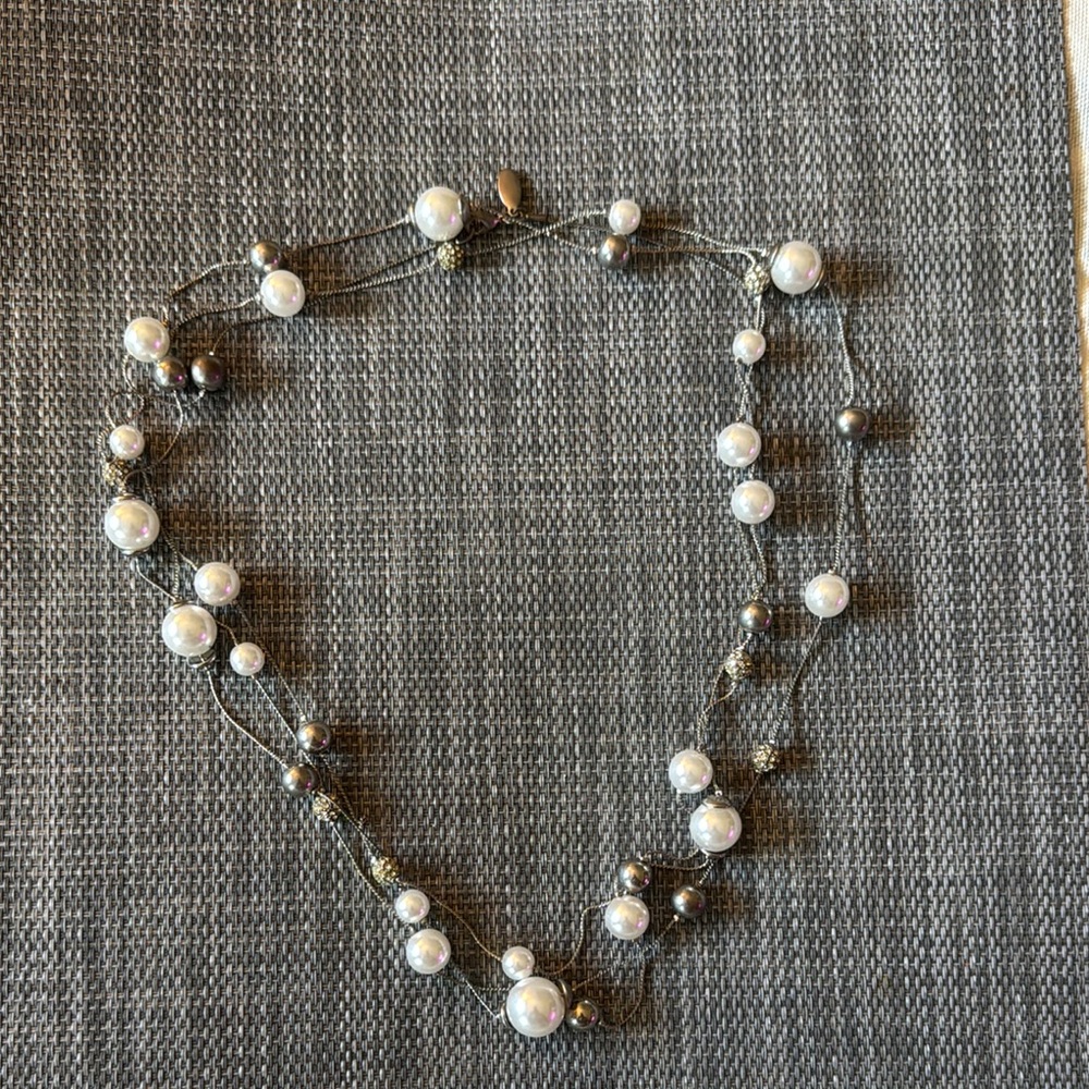 Ann Taylor Pearl and Silver Bead Necklace
